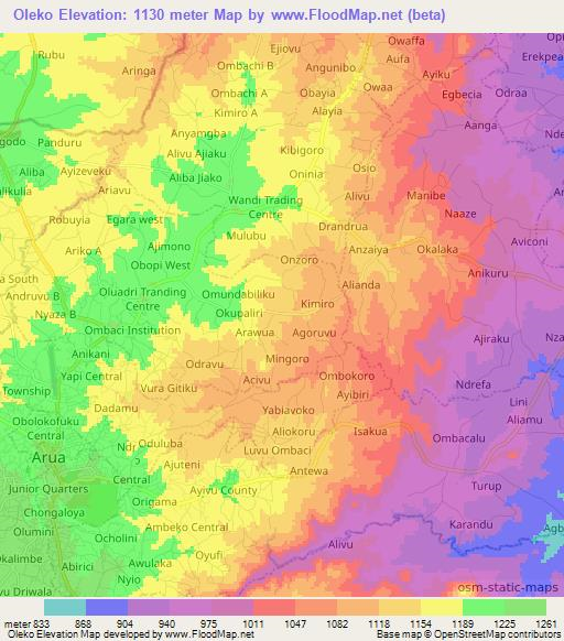 Oleko,Uganda Elevation Map