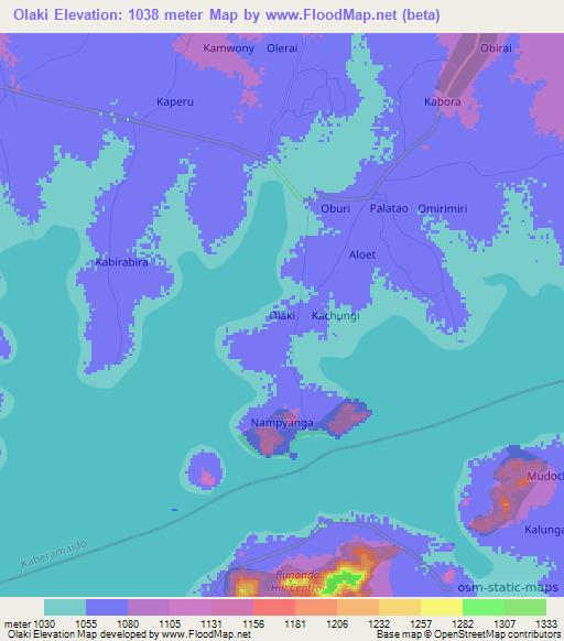 Olaki,Uganda Elevation Map