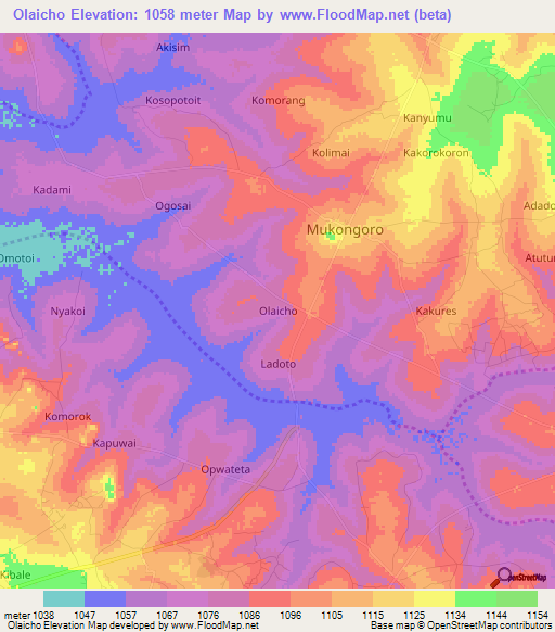Olaicho,Uganda Elevation Map