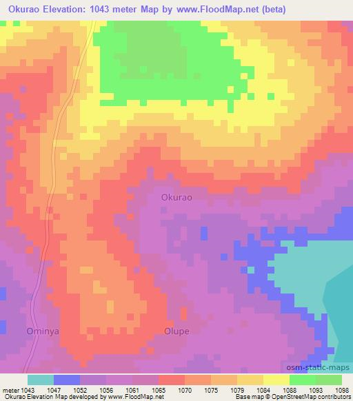 Okurao,Uganda Elevation Map