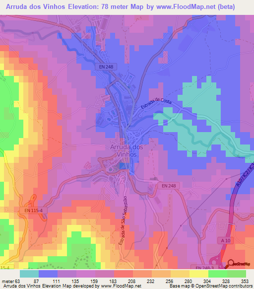 Arruda dos Vinhos,Portugal Elevation Map