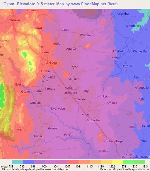 Okomi,Uganda Elevation Map