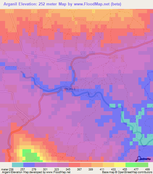 Arganil,Portugal Elevation Map