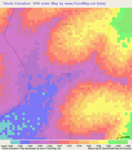 Okodu,Uganda Elevation Map
