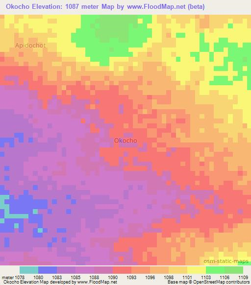 Okocho,Uganda Elevation Map