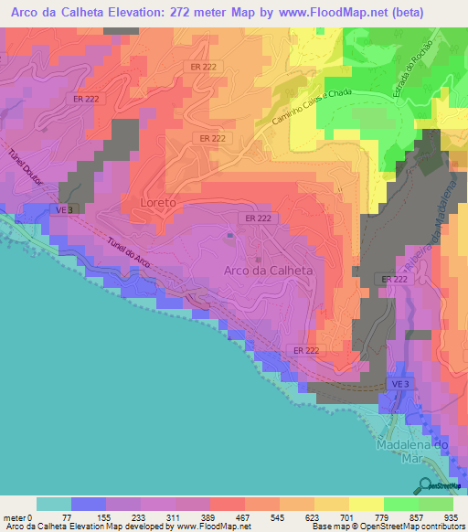 Arco da Calheta,Portugal Elevation Map