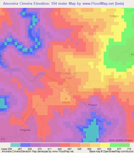Amoreira Cimeira,Portugal Elevation Map