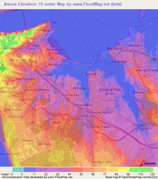 Amora,Portugal Elevation Map