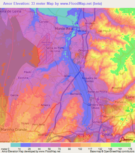 Amor,Portugal Elevation Map