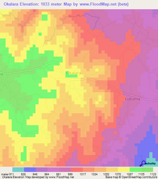 Okalara,Uganda Elevation Map
