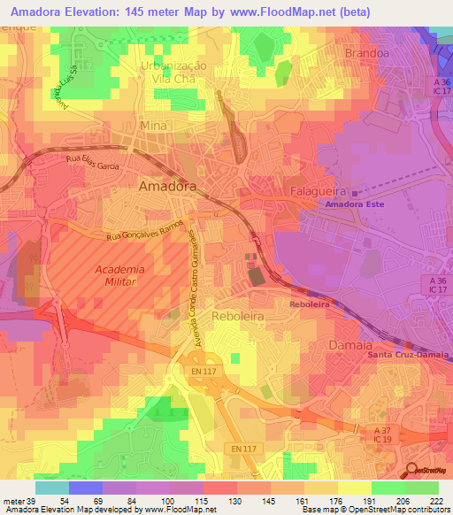 Amadora,Portugal Elevation Map
