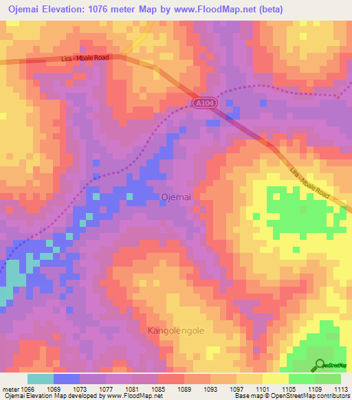Ojemai,Uganda Elevation Map