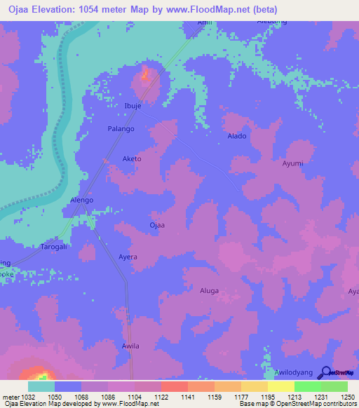 Ojaa,Uganda Elevation Map