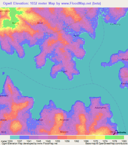 Ogwil,Uganda Elevation Map