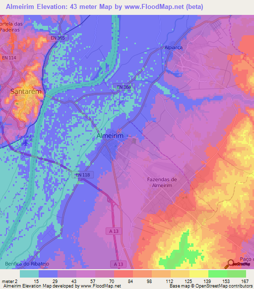 Almeirim,Portugal Elevation Map