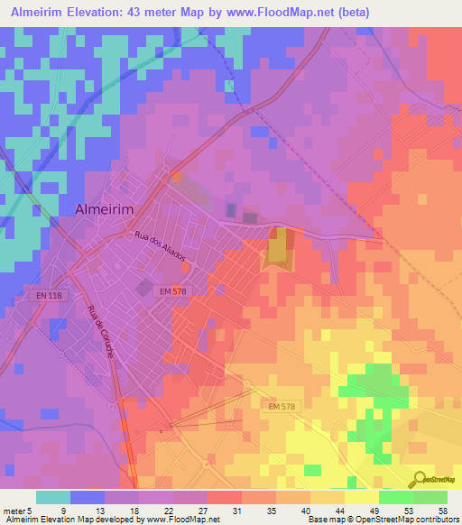 Almeirim,Portugal Elevation Map