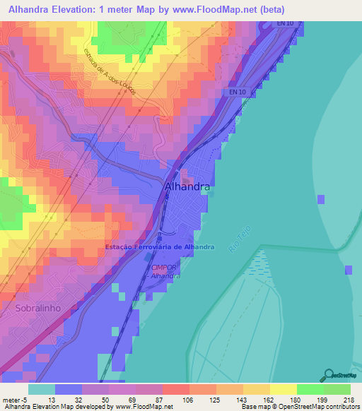 Alhandra,Portugal Elevation Map