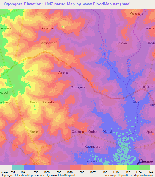 Ogongora,Uganda Elevation Map