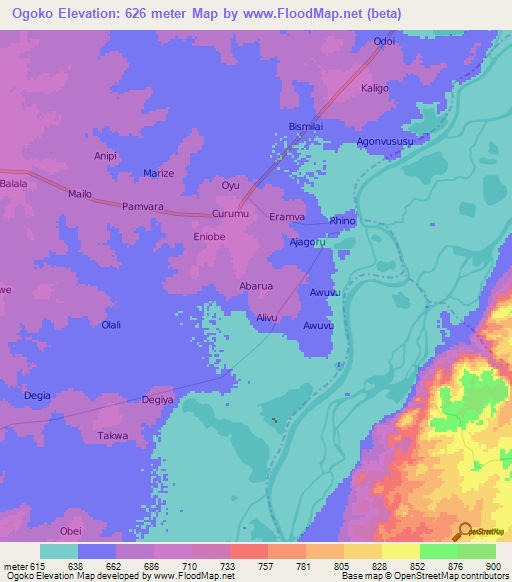 Ogoko,Uganda Elevation Map