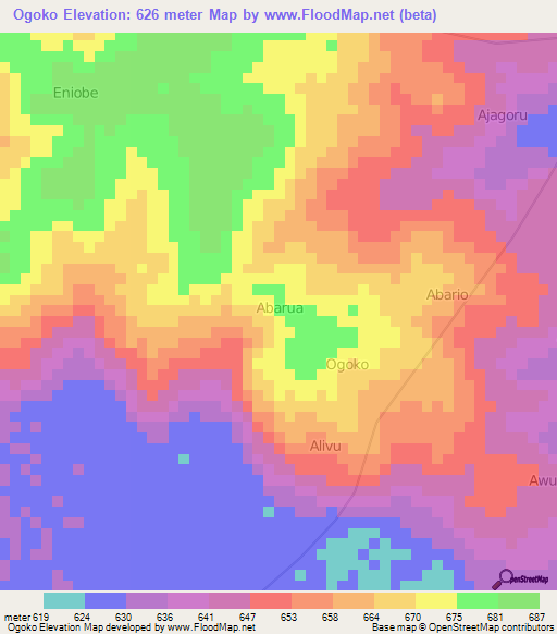 Ogoko,Uganda Elevation Map