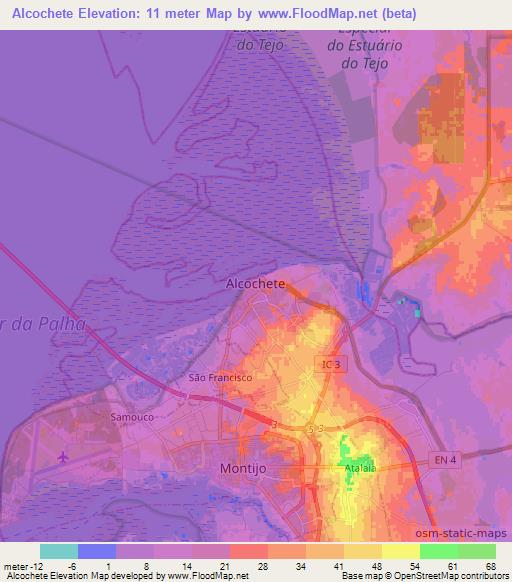 Alcochete,Portugal Elevation Map