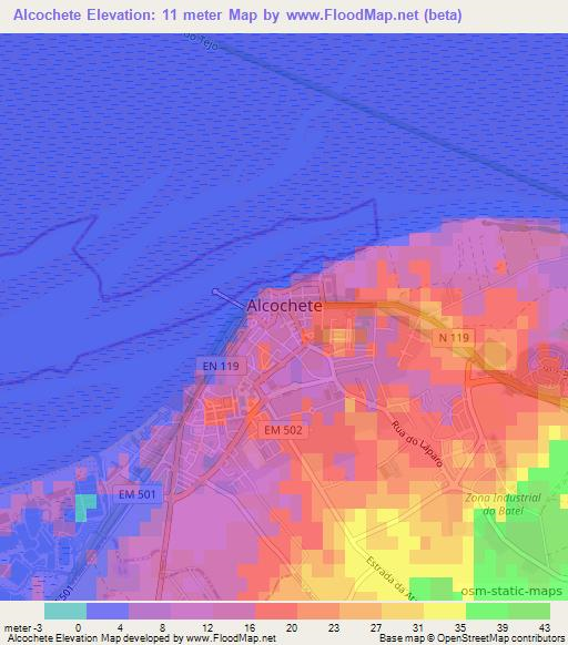 Alcochete,Portugal Elevation Map