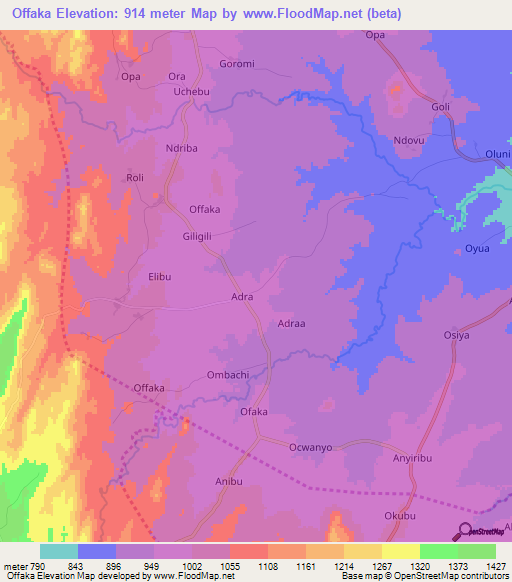Offaka,Uganda Elevation Map