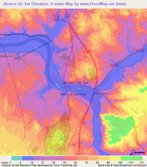 Alcacer do Sal,Portugal Elevation Map