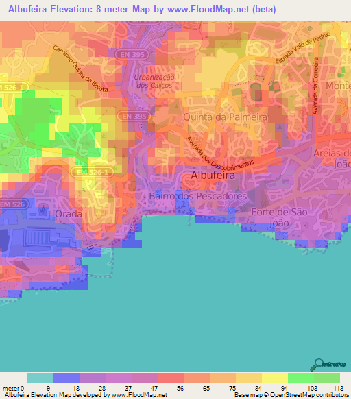 Albufeira,Portugal Elevation Map