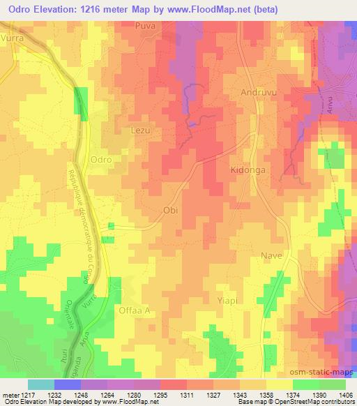 Odro,Uganda Elevation Map
