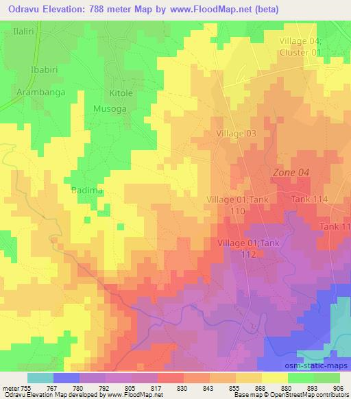Odravu,Uganda Elevation Map