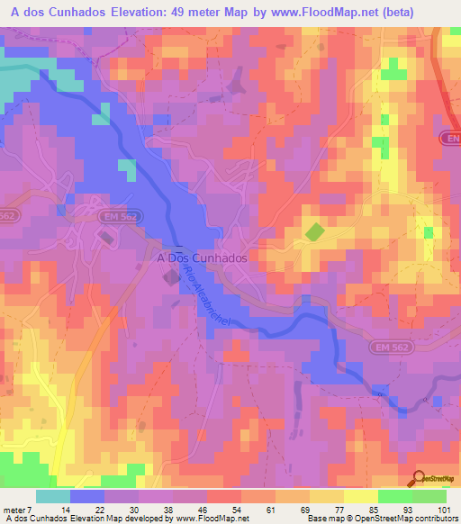 A dos Cunhados,Portugal Elevation Map