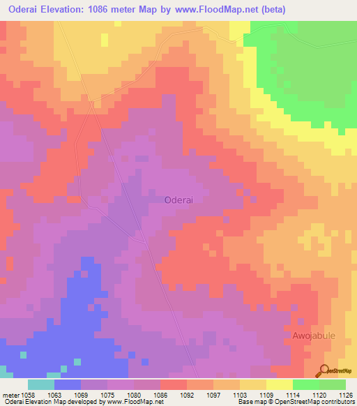 Oderai,Uganda Elevation Map