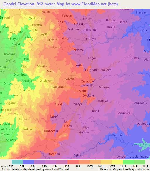 Ocodri,Uganda Elevation Map