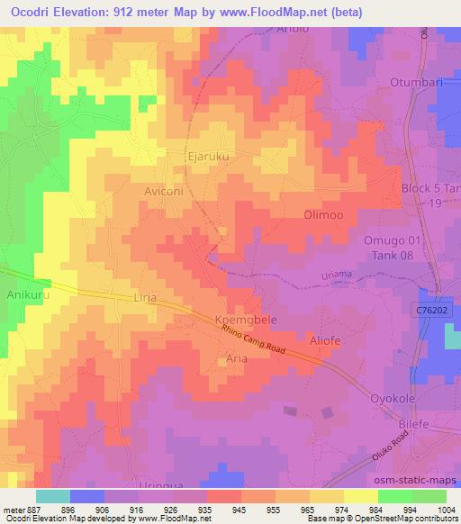 Ocodri,Uganda Elevation Map