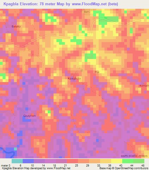 Kpagbla,Liberia Elevation Map