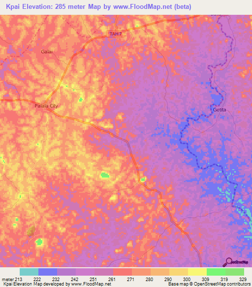 Kpai,Liberia Elevation Map