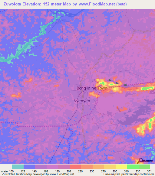 Zuwolota,Liberia Elevation Map