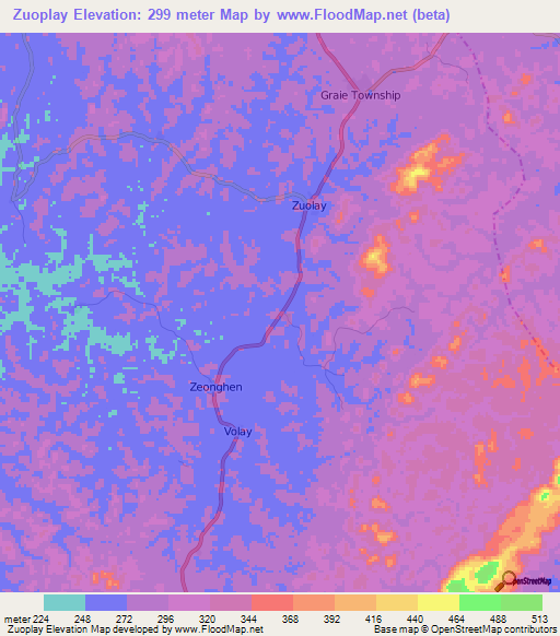 Zuoplay,Liberia Elevation Map