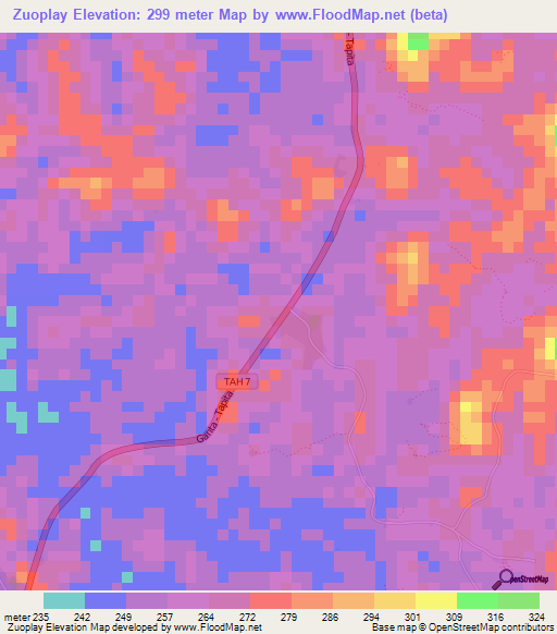 Zuoplay,Liberia Elevation Map