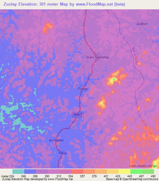 Zuolay,Liberia Elevation Map