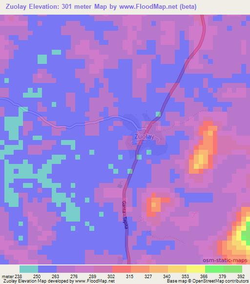 Zuolay,Liberia Elevation Map