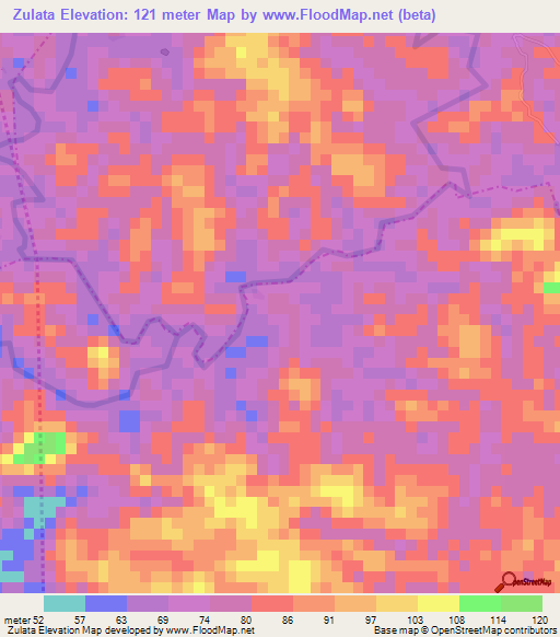 Zulata,Liberia Elevation Map