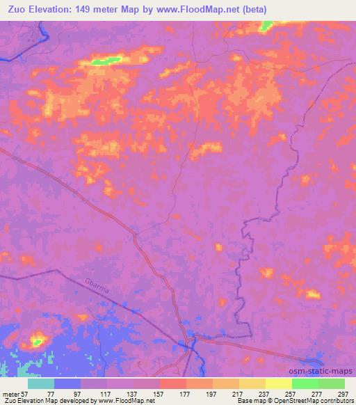 Zuo,Liberia Elevation Map
