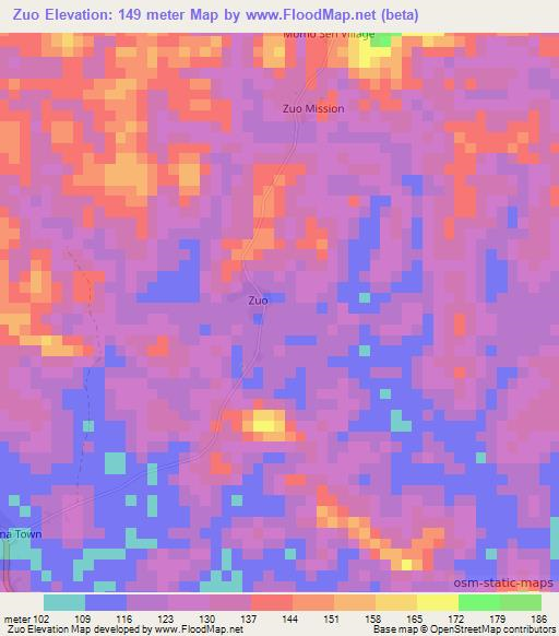 Zuo,Liberia Elevation Map