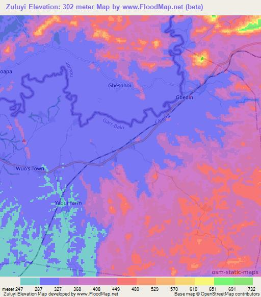 Zuluyi,Liberia Elevation Map