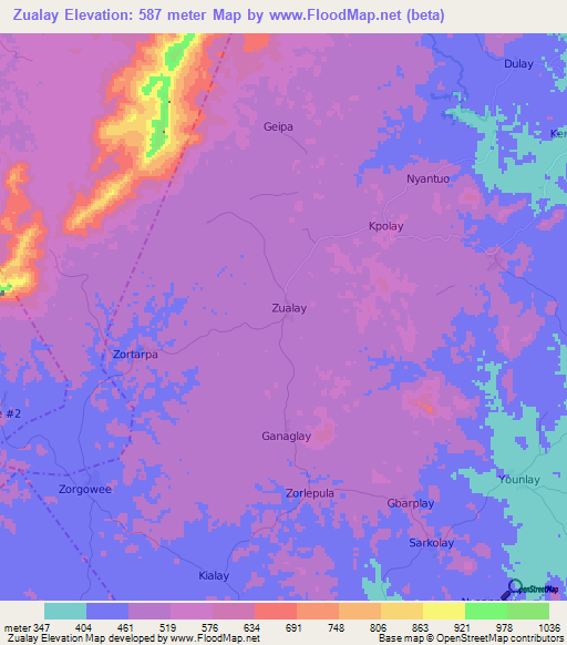 Zualay,Liberia Elevation Map