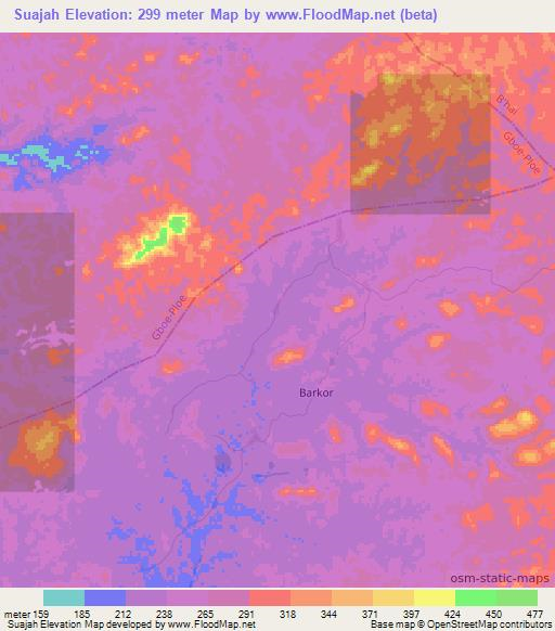 Suajah,Liberia Elevation Map