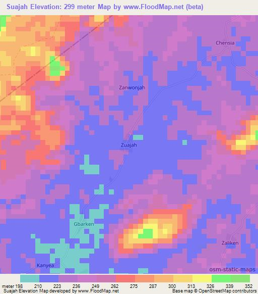 Suajah,Liberia Elevation Map