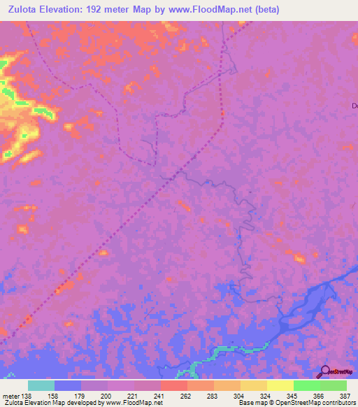 Zulota,Liberia Elevation Map